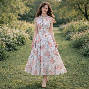 Vintage Handmade Floral Maxi Dress Romantic Cottagecore Formal Garden Party Pink